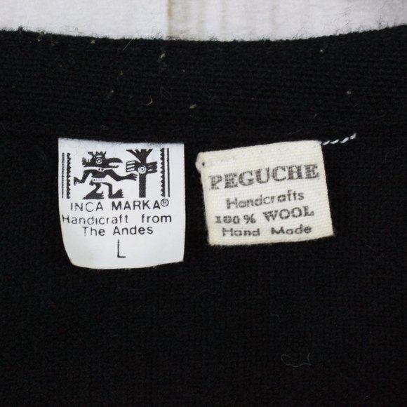 Vintage Inca Marka Peguche White Printed Handcrafts Wool Hand Made Vest Size L - Picture 7 of 9